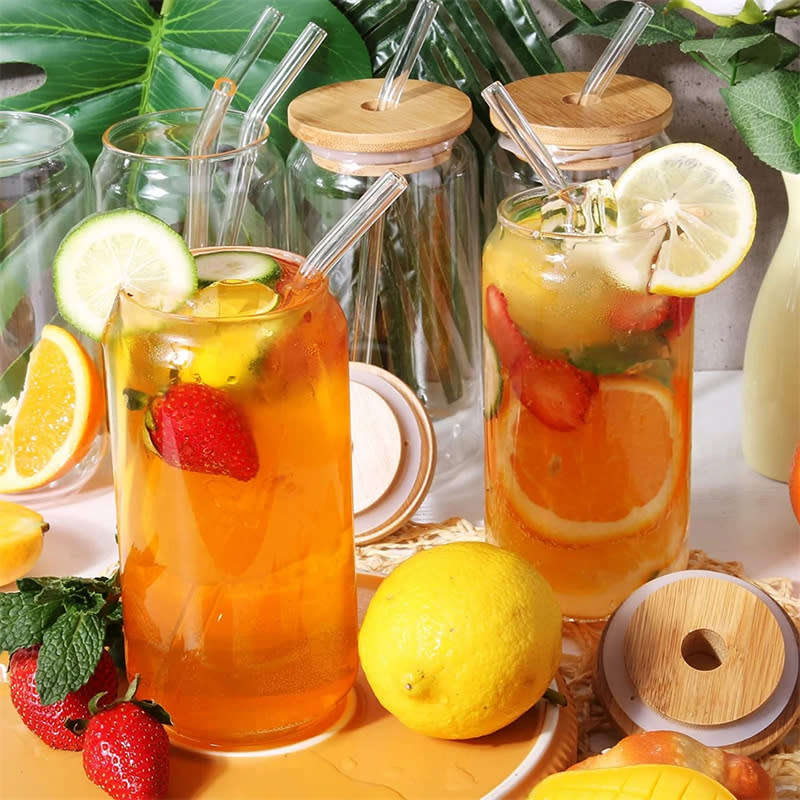 Set of 4 Reusable Tumblers with Bamboo Lid and Straw