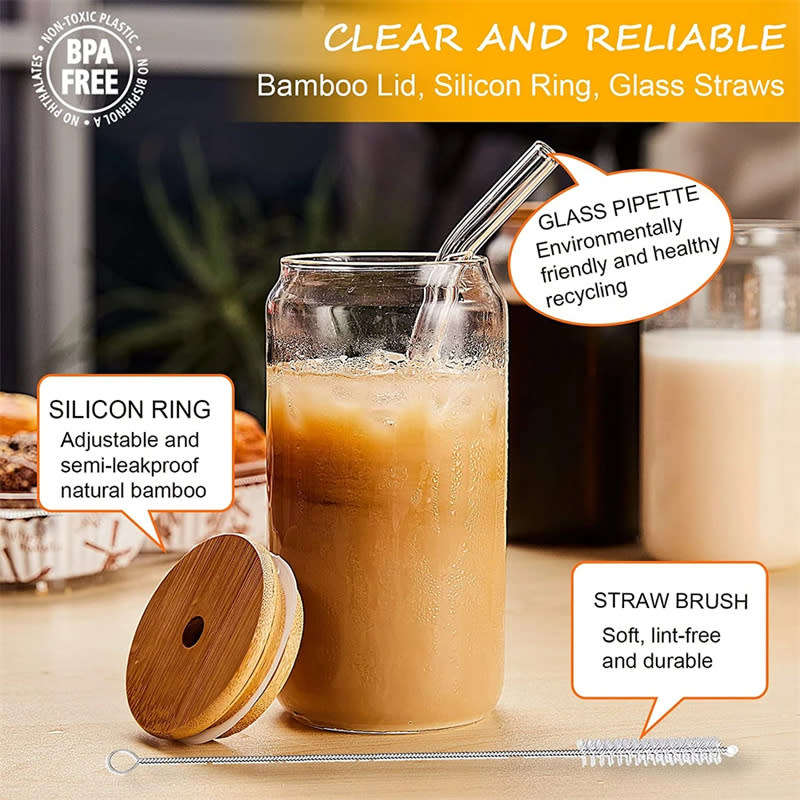 Set of 4 Reusable Tumblers with Bamboo Lid and Straw