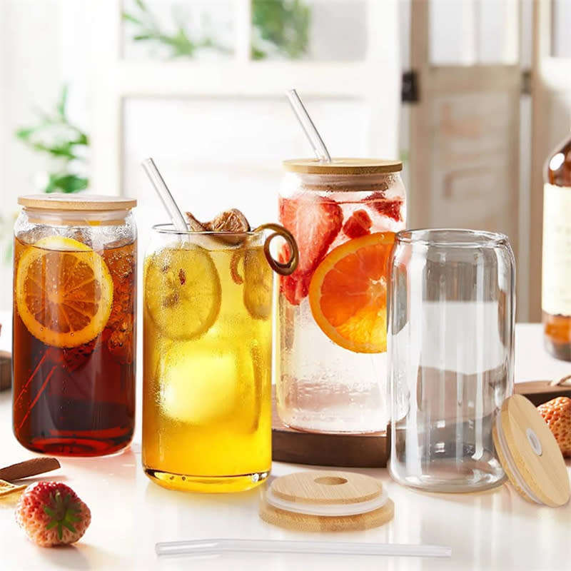 Set of 4 Reusable Tumblers with Bamboo Lid and Straw