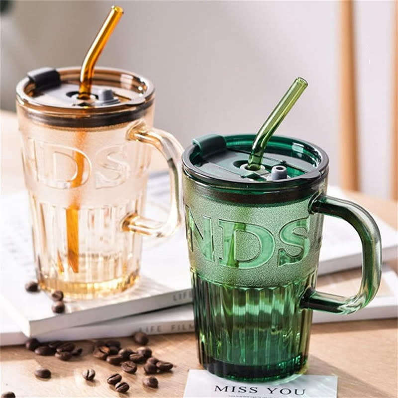 Tumbler with Straw Lid and Handle, Leakproof Clear Reusable Smoothie Cup