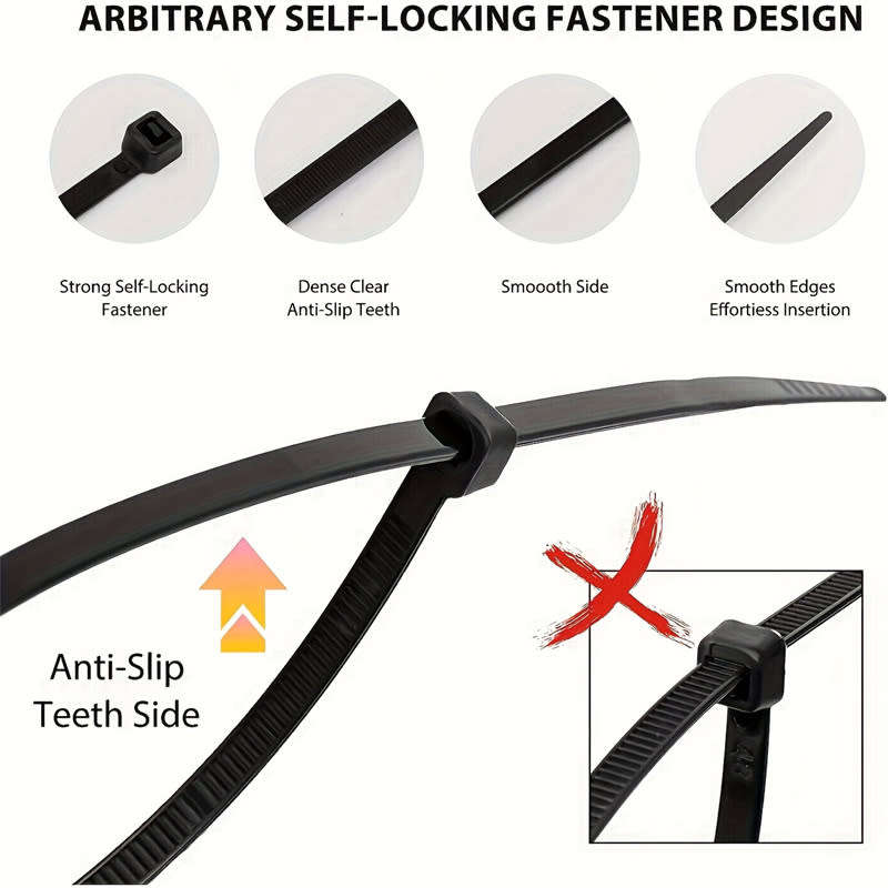 200 PCS Self-Locking Plastic Nylon Zipper Ties, Multipurpose Cable Management Ties