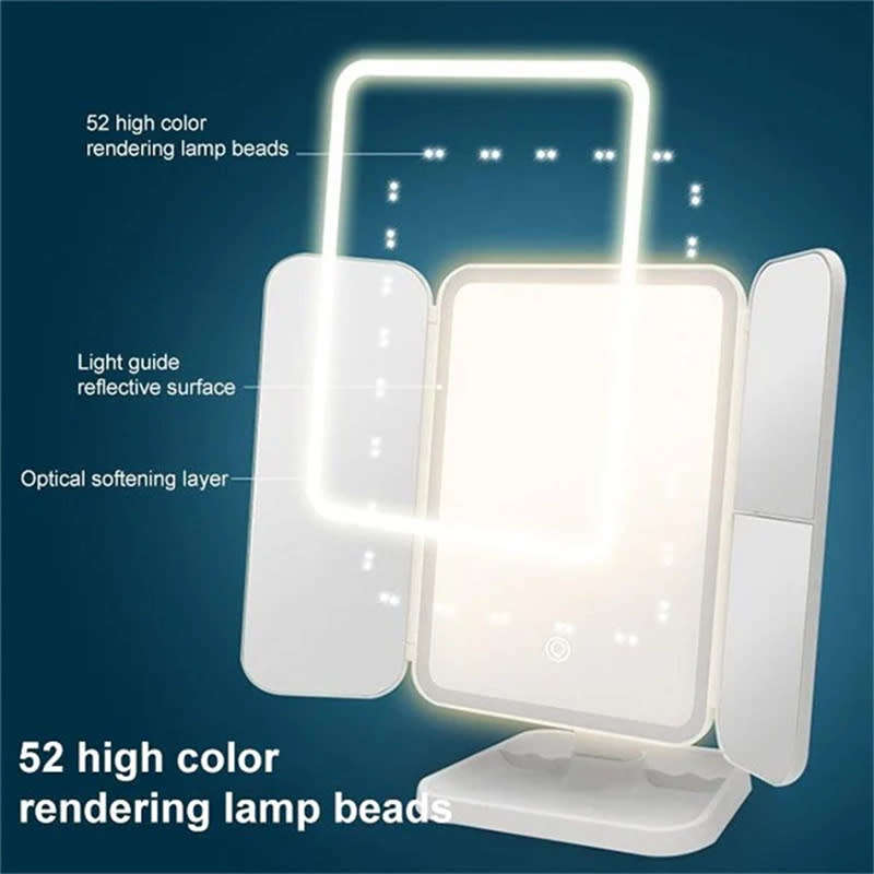 USB Rechargeable 76 LED Makeup Mirror, 3 Color Light Smart Complementary Makeup Mirror
