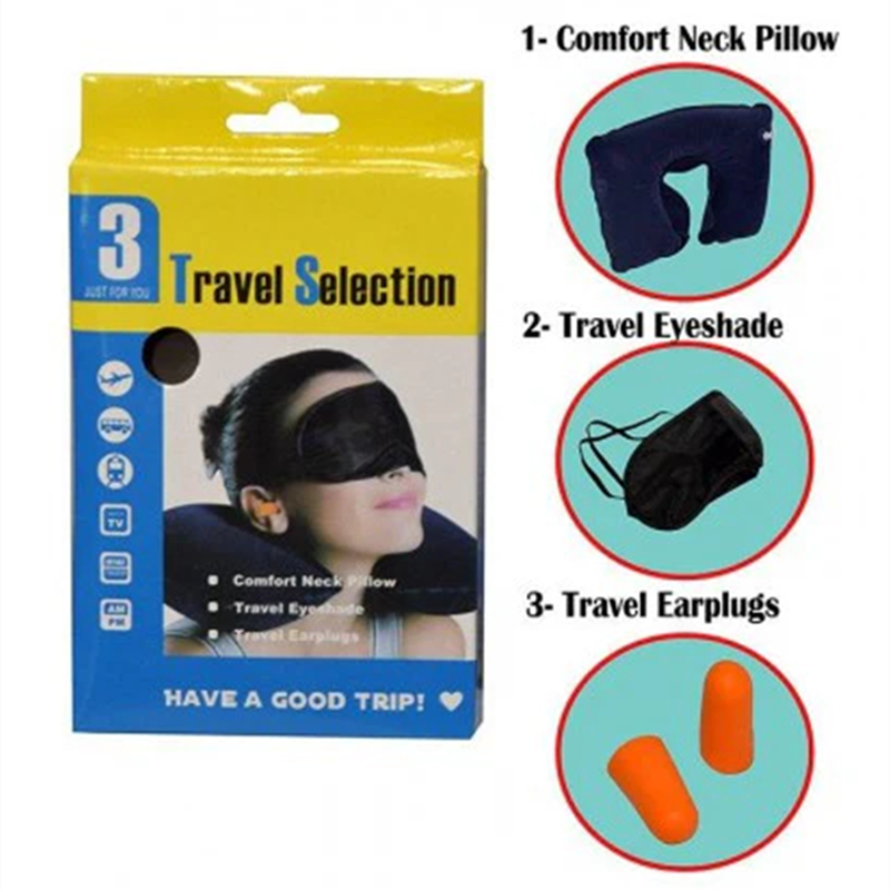 3 in 1 Travel Selection Comfort Neck Pillow Eye Mask Ear Plugs