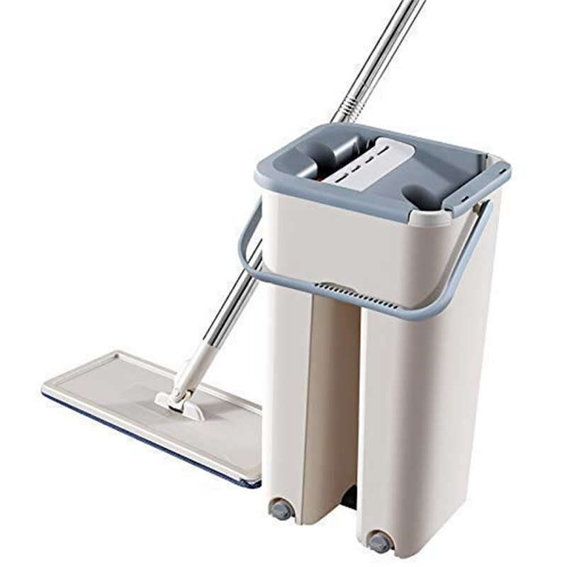 2 in 1 Scratch Cleaning Mop with Bucket Hands Free Microfiber Flat Magic Spin Mop 360° System