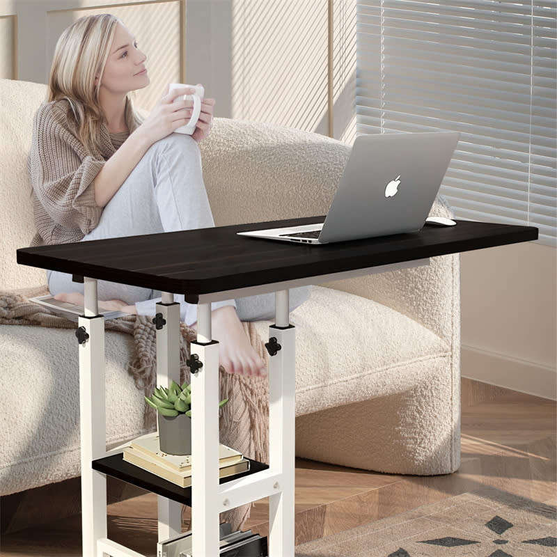 Adjustable Standing Small Desk, Portable Laptop Desk Mobile Rolling Desk on Wheels with Storage