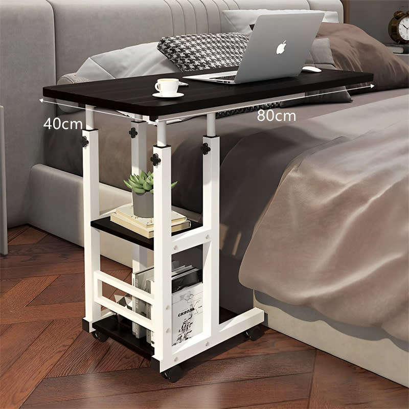 Adjustable Standing Small Desk, Portable Laptop Desk Mobile Rolling Desk on Wheels with Storage