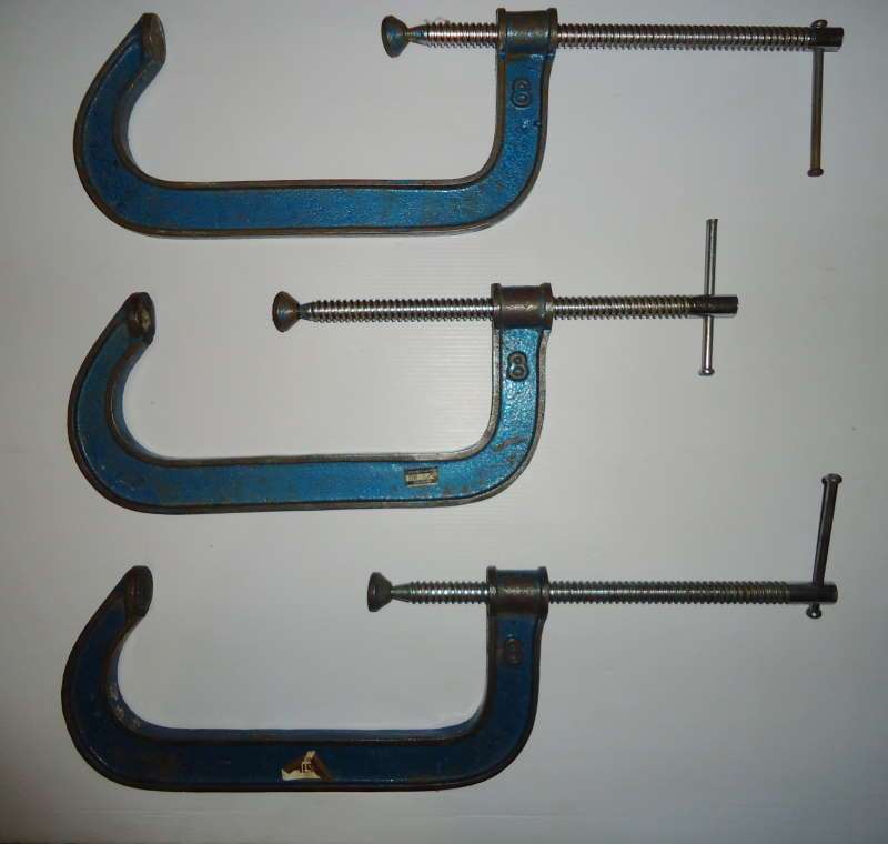 G-clamps  x 3 -  8 inch (200 mm) - heavy duty - malleable iron