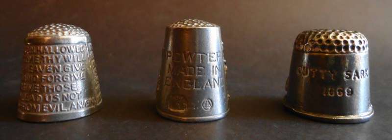 ANTIQUE PEWTER THIMBLES - Lord's Prayer Thimble, Cutty Sark & other