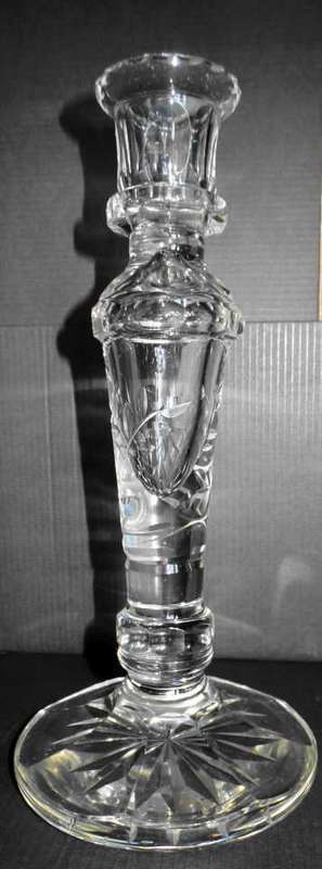 VINTAGE PAIR ROSE ETCHED CUT CRYSTAL GLASS CANDLESTICKS