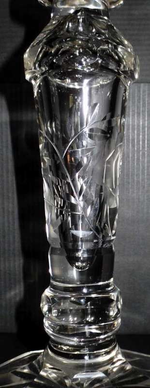 VINTAGE PAIR ROSE ETCHED CUT CRYSTAL GLASS CANDLESTICKS
