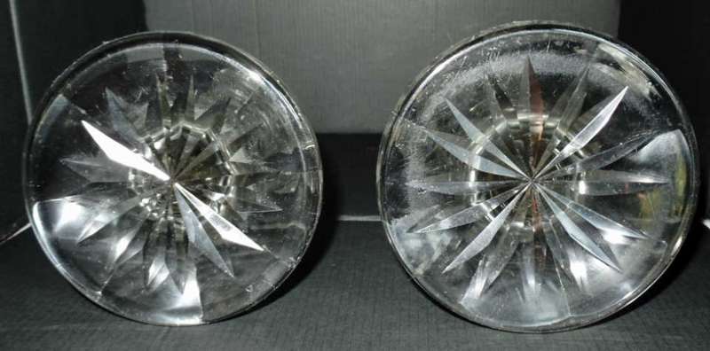 VINTAGE PAIR ROSE ETCHED CUT CRYSTAL GLASS CANDLESTICKS