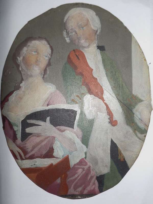 ANTIQUE REVERSE PAINTING ON GLASS - MUSIC TIME