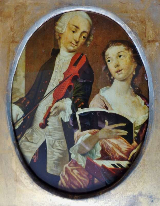 ANTIQUE REVERSE PAINTING ON GLASS - MUSIC TIME