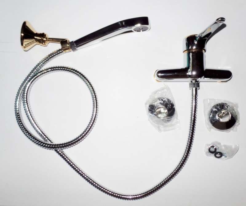 SHOWER MIXER - GOLD AND CHROME - WALL MOUNTED WITH FLEXIBLE CONNECTION HOSE