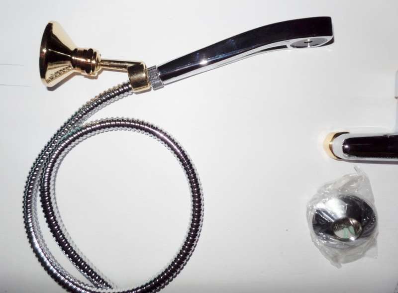 SHOWER MIXER - GOLD AND CHROME - WALL MOUNTED WITH FLEXIBLE CONNECTION HOSE