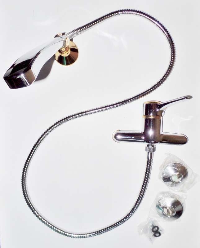 SHOWER MIXER - GOLD AND CHROME - WALL MOUNTED WITH FLEXIBLE CONNECTION HOSE