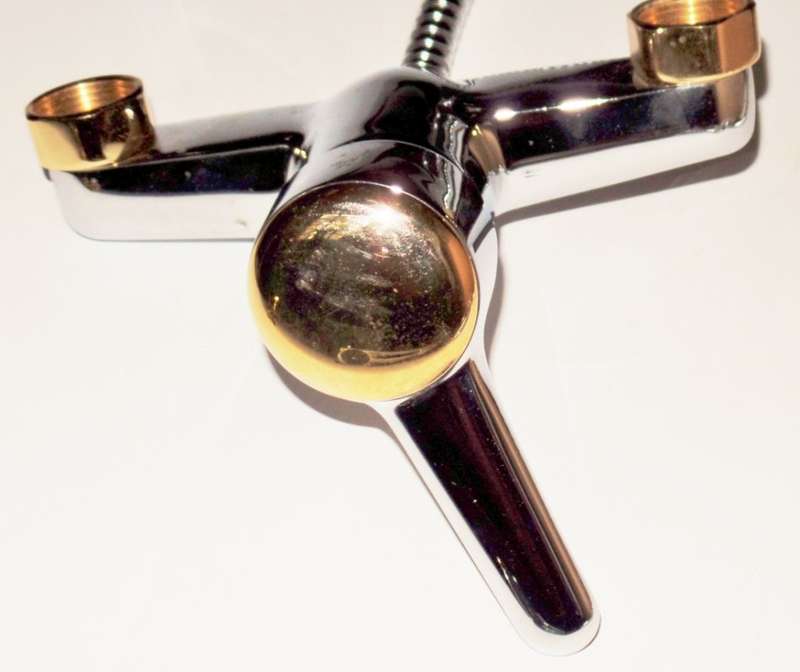 SHOWER MIXER - GOLD AND CHROME - WALL MOUNTED WITH FLEXIBLE CONNECTION HOSE
