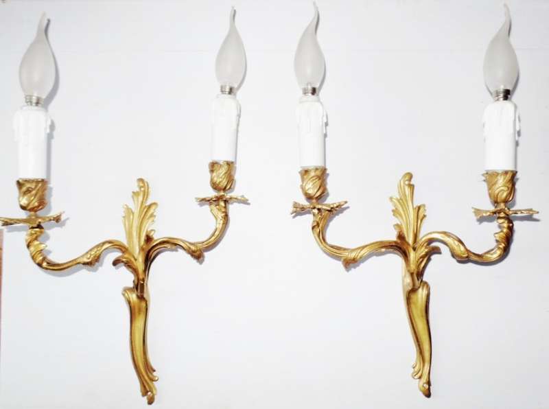 ANTIQUE GILT BRONZE WALL LIGHTS - TWO PAIRS AVAILABLE