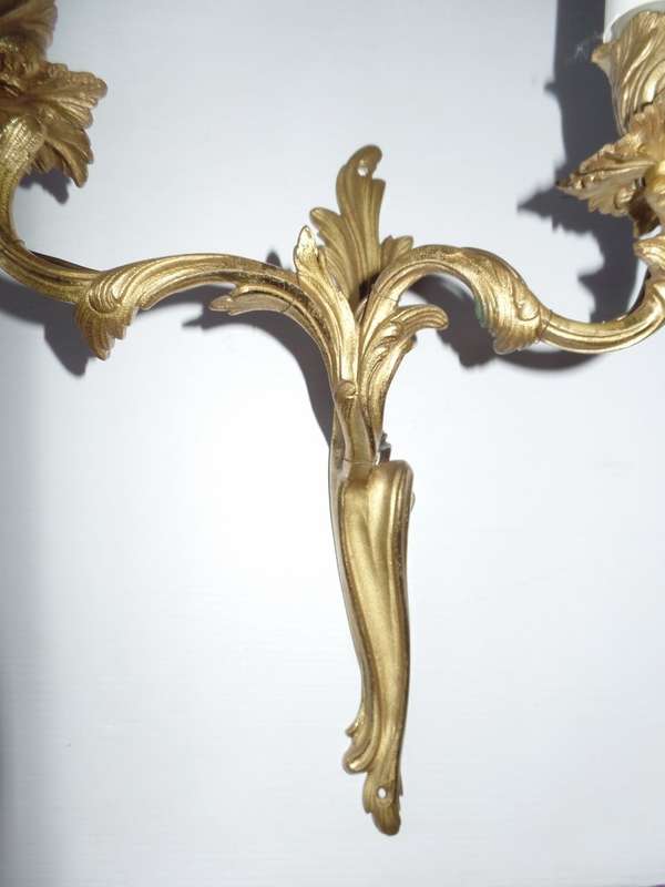 ANTIQUE GILT BRONZE WALL LIGHTS - TWO PAIRS AVAILABLE