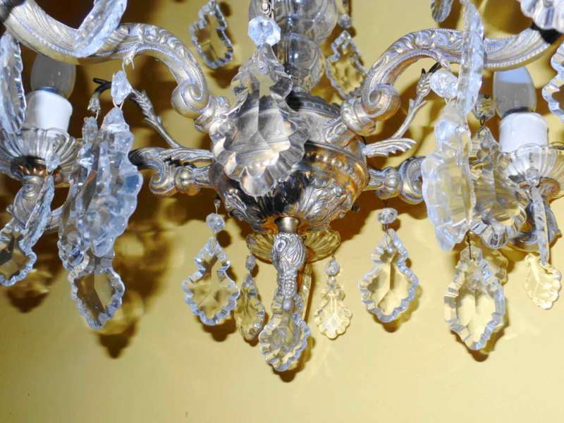 VINTAGE BRASS AND CRYSTAL 5-LIGHT CHANDELIER