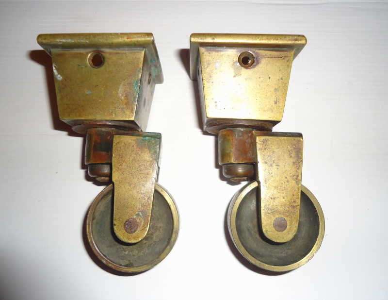 LARGE ANTIQUE SOLID BRASS SQUARE CUP CASTORS - FOR GRAND PIANO