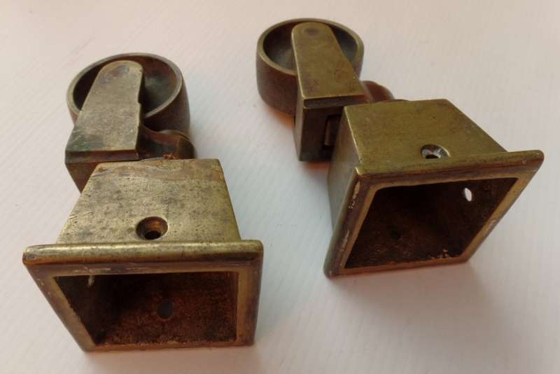 LARGE ANTIQUE SOLID BRASS SQUARE CUP CASTORS - FOR GRAND PIANO