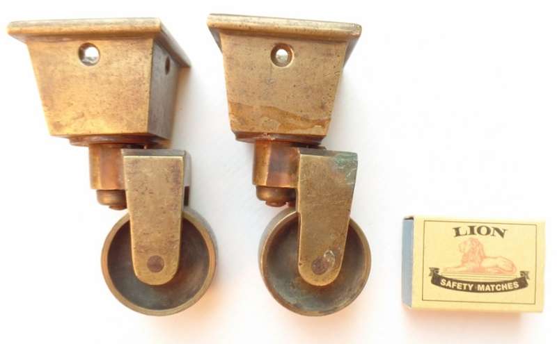 LARGE ANTIQUE SOLID BRASS SQUARE CUP CASTORS - FOR GRAND PIANO