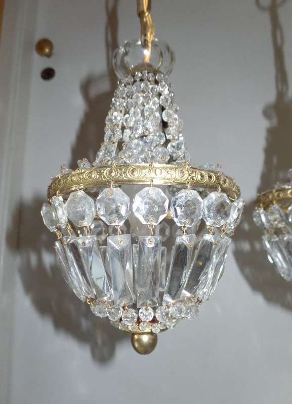 PAIR OF VINTAGE CRYSTAL BASKET CHANDELIERS