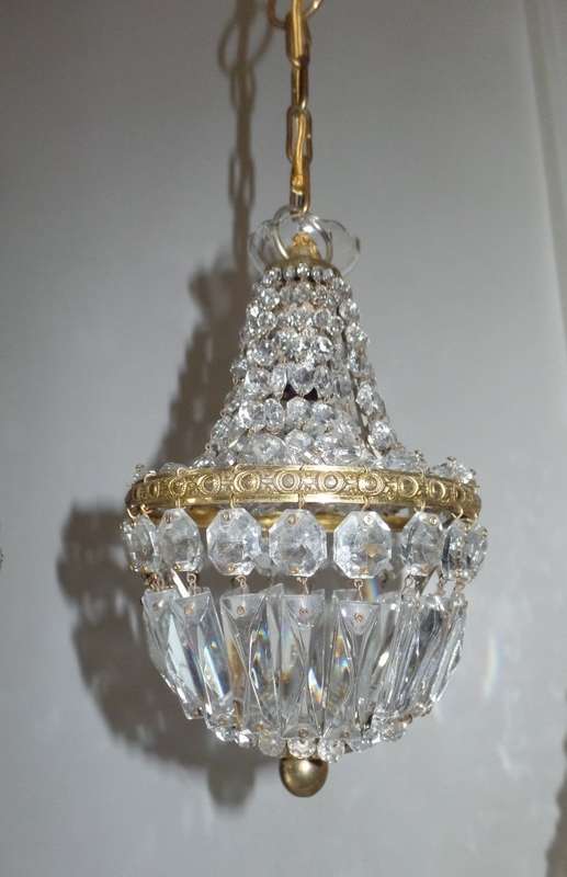 PAIR OF VINTAGE CRYSTAL BASKET CHANDELIERS