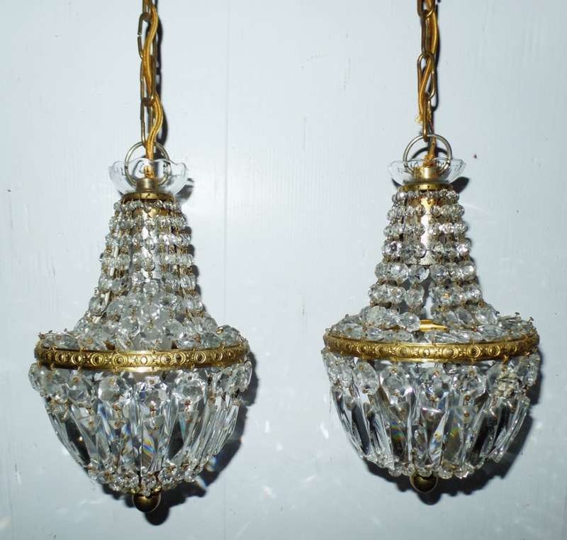 PAIR OF VINTAGE CRYSTAL BASKET CHANDELIERS
