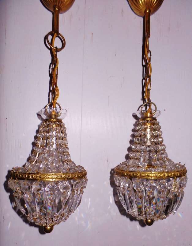 PAIR OF VINTAGE CRYSTAL BASKET CHANDELIERS