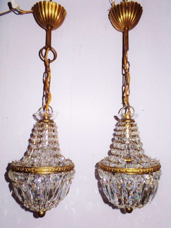 PAIR OF VINTAGE CRYSTAL BASKET CHANDELIERS