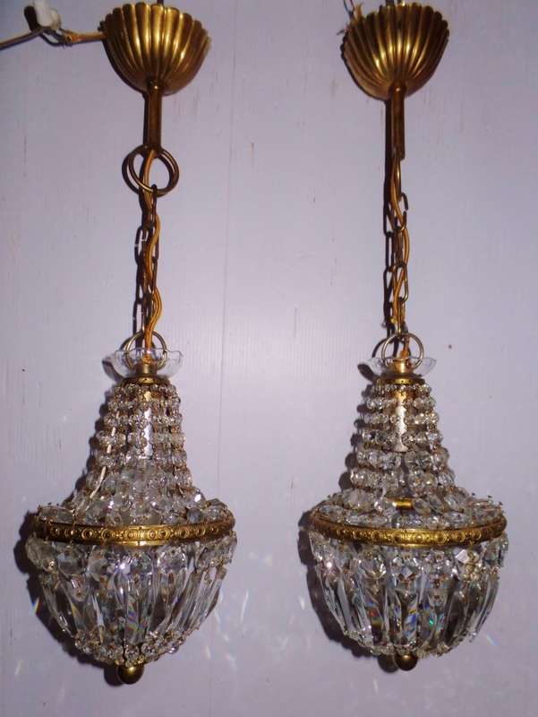 PAIR OF VINTAGE CRYSTAL BASKET CHANDELIERS