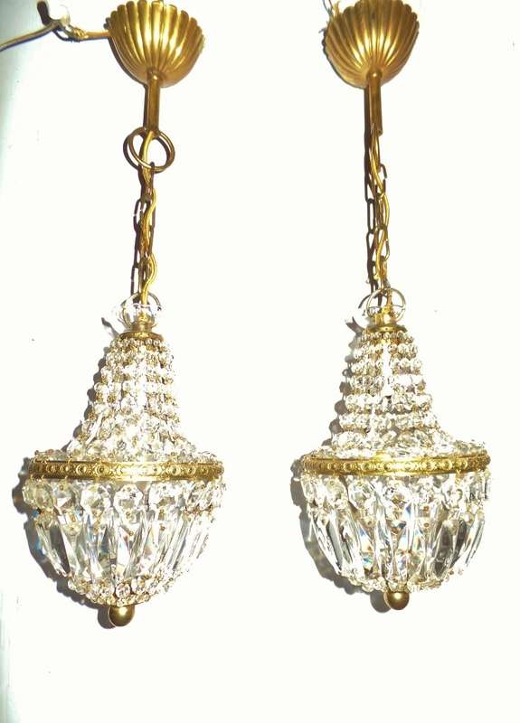 PAIR OF VINTAGE CRYSTAL BASKET CHANDELIERS