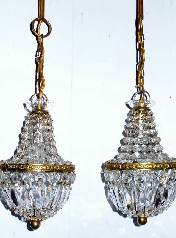 PAIR OF VINTAGE CRYSTAL BASKET CHANDELIERS