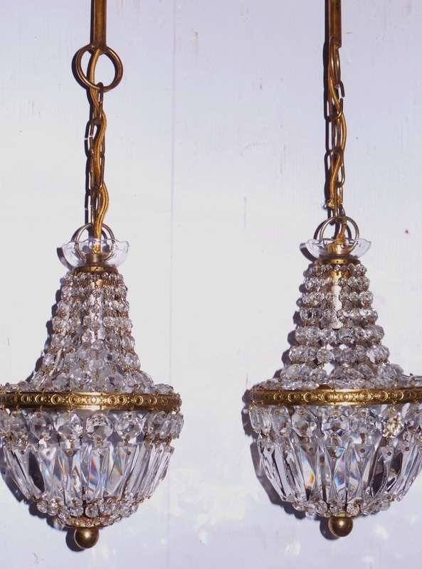 PAIR OF VINTAGE CRYSTAL BASKET CHANDELIERS