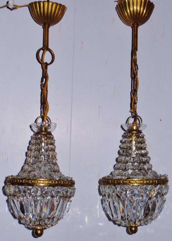 PAIR OF VINTAGE CRYSTAL BASKET CHANDELIERS