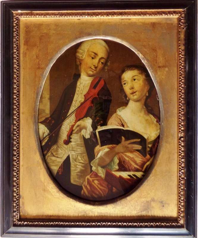 ANTIQUE REVERSE PAINTING ON GLASS - MUSIC TIME