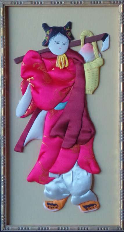 VINTAGE FRAMED SET OF FOUR CHINESE SILK APPLIQUE FIGURES