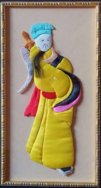 VINTAGE FRAMED SET OF FOUR CHINESE SILK APPLIQUE FIGURES