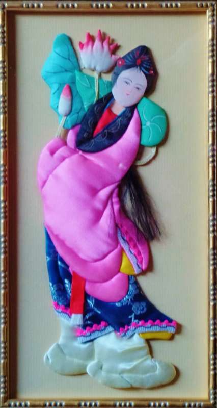 VINTAGE FRAMED SET OF FOUR CHINESE SILK APPLIQUE FIGURES
