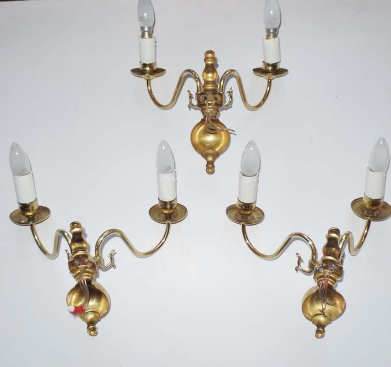 Brass Flemish Style Wall Lights x 3