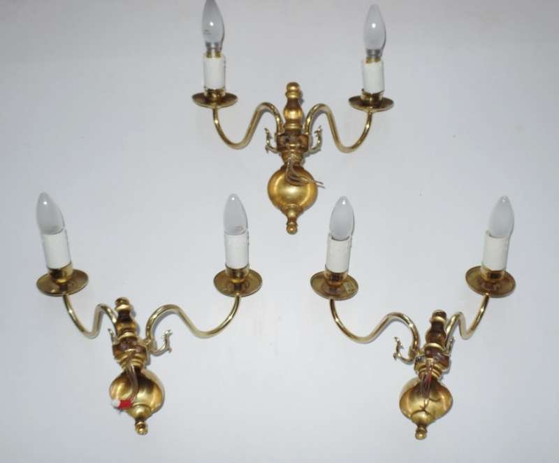 Brass Flemish Style Wall Lights x 3