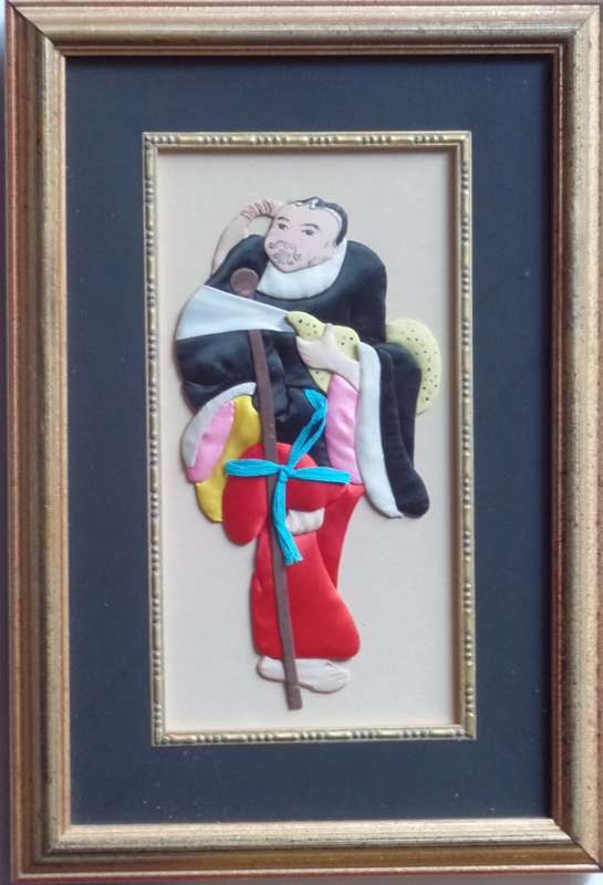 VINTAGE FRAMED SET OF FOUR CHINESE SILK APPLIQUE FIGURES