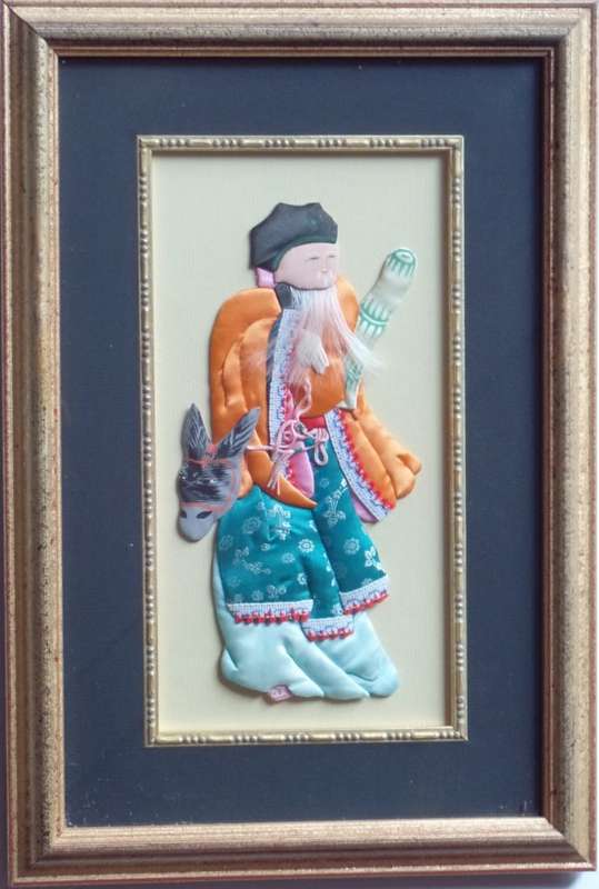 VINTAGE FRAMED SET OF FOUR CHINESE SILK APPLIQUE FIGURES