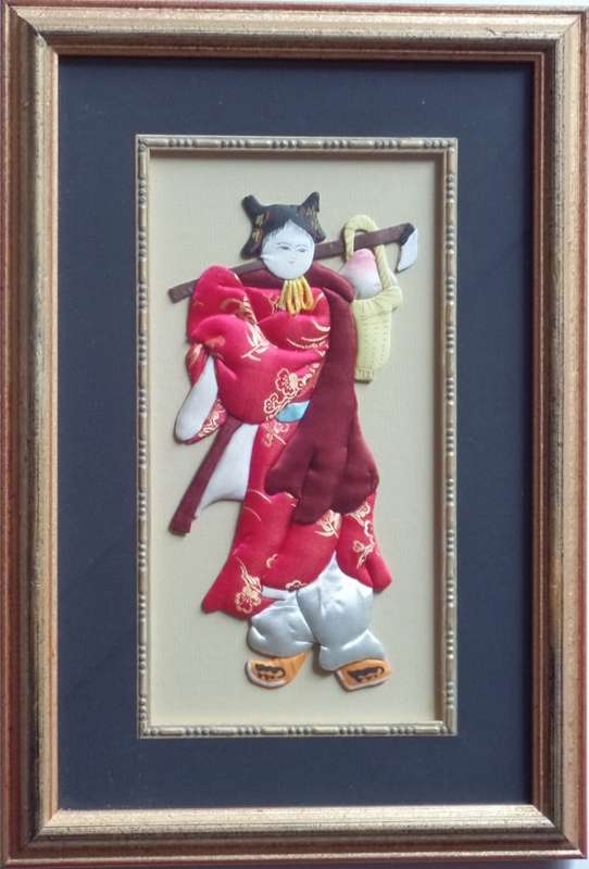 VINTAGE FRAMED SET OF FOUR CHINESE SILK APPLIQUE FIGURES
