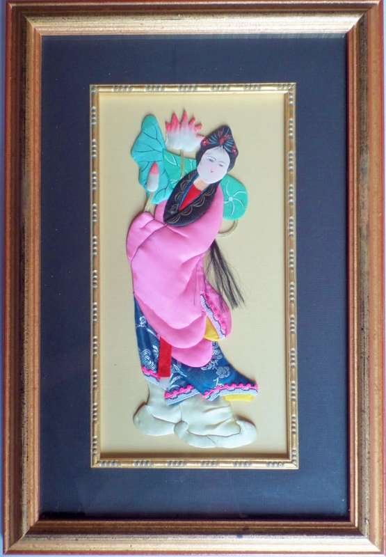 VINTAGE FRAMED SET OF FOUR CHINESE SILK APPLIQUE FIGURES