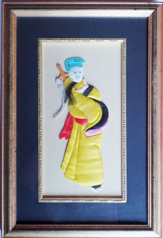 framed chinese silk applique figures