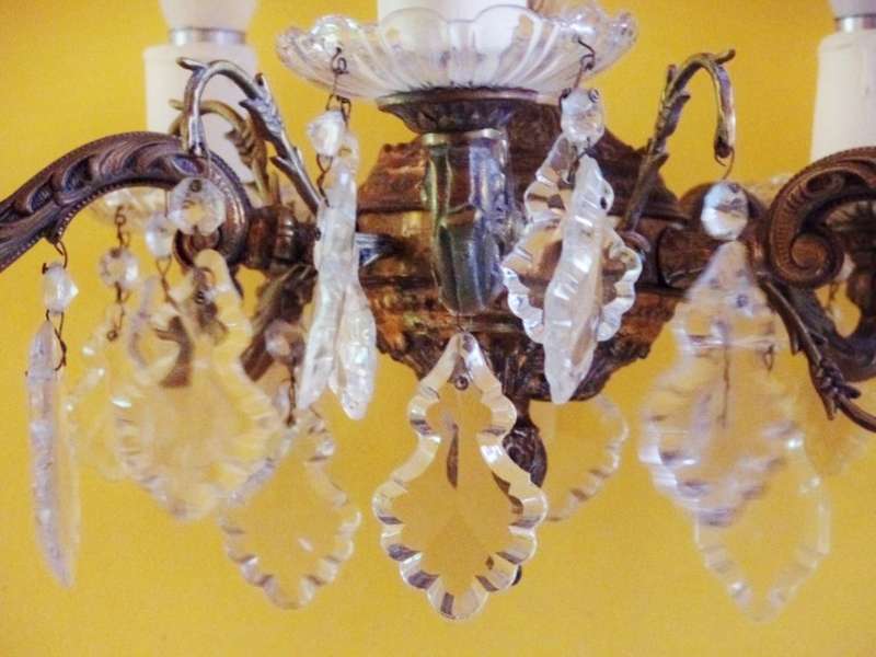 VINTAGE BRASS AND CRYSTAL 5-LIGHT CHANDELIER