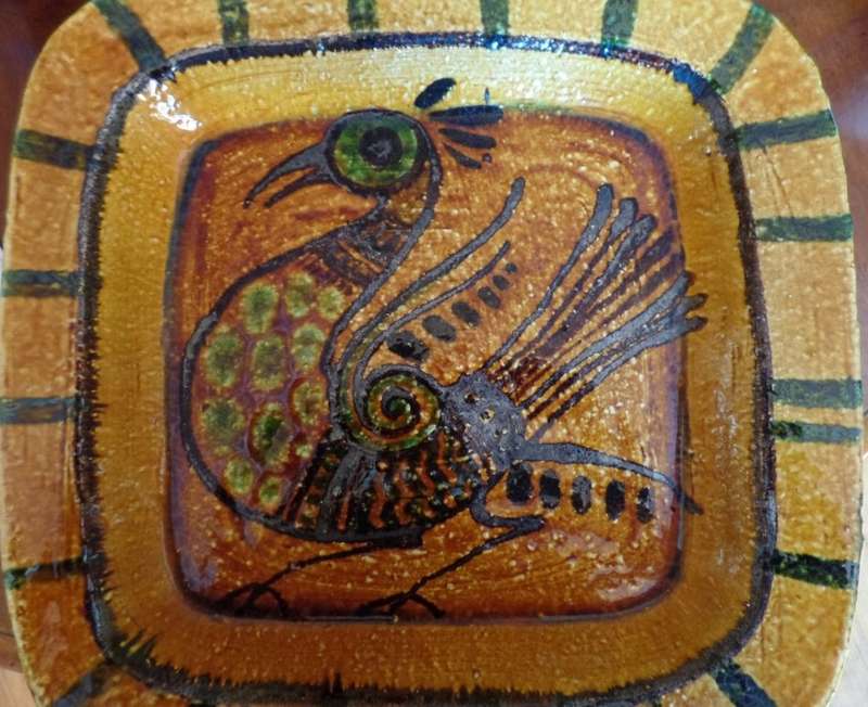 LARGE VINTAGE BITOSSI ALDO LONDI HAND CRAFTED ITALIAN CERAMIC SQUARE PLATTER